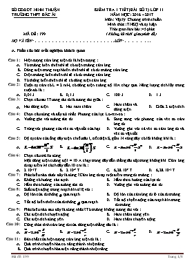 Đề kiểm tra một tiết Vật lí lớp 11 - Mã đề 197 - Năm học 2016-2017 - Trường THPT Bác Ái